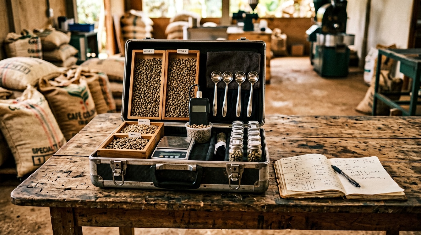 Portable coffee quality laboratory kit with green coffee samples